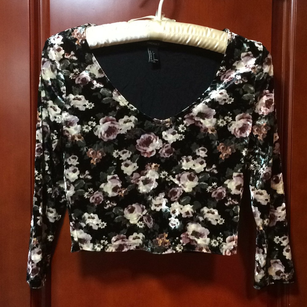 F21 Dark Floral Velvet Crop Top